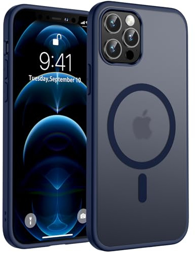 TOCOL für iPhone 12 Pro Hülle, Kompatibel mit MagSafe, Matt Tiefblau | Starke Haftkraft Magnetring, Kameraschutz mit erhöhten Rändern, Militärschutz Stoßfest Kratzfest, Durchscheinend Rückseite