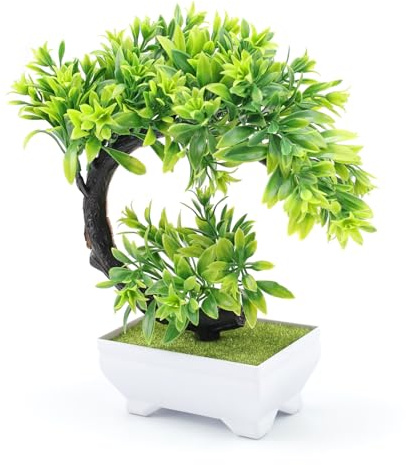 LINTRA Künstlicher Bonsai, Grün Bonsai Baum Echt, Kunstbonsai Kunststoffpflanzen, für Balkone, Gärten, Wohnzimmer