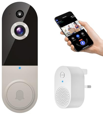FineLuck Video Doorbell Camera WiFi Wireless with Doorbell Receiver, Battery Powered, AI Human Detection, 2-Way Talk, 2.4G Wi-Fi, Cloud Storage, Indoor Outdoor Surveillance (Linen)