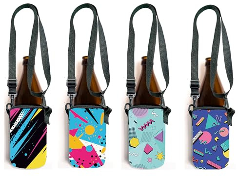 Bäng Läng Flaschenkühler für Bierflaschen und Dosen – (0,5l) – Langhaltende Kühle, Geo Pop, Memphis, Splat, Pastel 4 stk. Inkl. Umhängeband