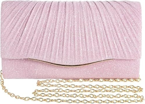 BellaBlend Glitter Clutch Handbag for Women, Elegant Evening Bag for Weddings, Cocktails, Parties & Special Occasions, With Detachable Shoulder Chain, Versatile as Clutch (Pink)