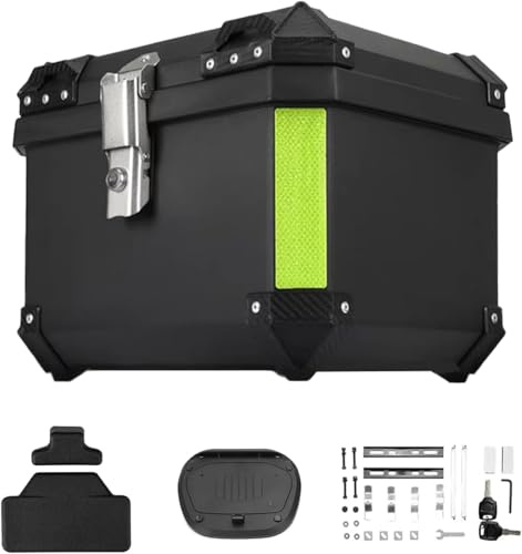 NUMNER Top Case Moto, 57L Alliage d'aluminium Coffre Moto, Solide et Imperméable, Valise à Casque avec Serrure de Sécurité, Dossier et Fond, Valise de Voyage pour Le Rangement de Casque (Noir)