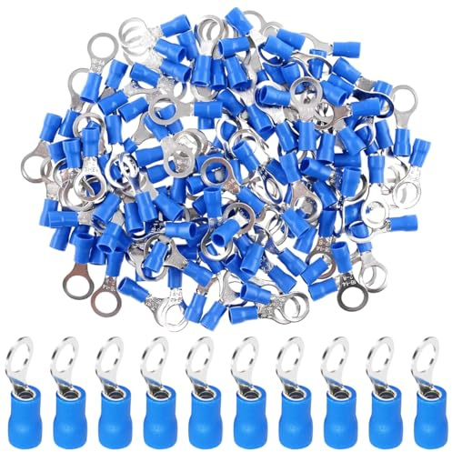 LKRXW 100 Stück Kupfer Ringkabelschuhe M6 Kupferkabelschuh 6,4mm Kabelverbinder Ring Kabelschuh Stoßverbinder Ringösen Elektrische Anschlussklemme 1,5-2,5mm² Quetschverbinder Verbinder Blau