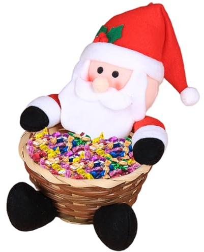 1PC Christmas Candy Dish Woven Santa Claus Christmas Candy Basket Snack Serving Tray for Winter Table Desk Decoration