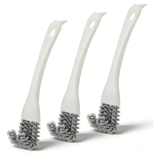 HUANR 3 Stück Set Grillbürste & Schaber 2-in-1 - Multifunktionales Grillreinigungsset für Grillrost, Herd & Backblech - Edelstahl Grillbürste mit Holzgriff & Schaber (Weiß)