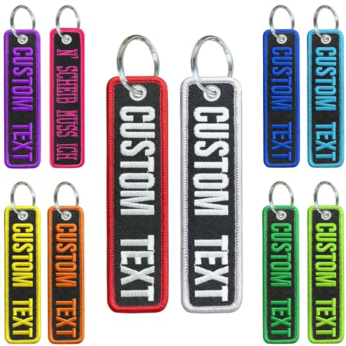 Porte-clés personnalisable noir, Double côté tag brodé porte clef étiquette avec Nom et Numéro pour moto voiture scooter clé de porte, Cadeaux personnalisés