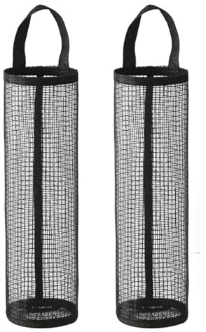Vyqrx 2PCS Plastic Bag Holder, Hanging Mesh Carrier Bag Holder for Home Kitchen, Reusable Grocery Bag Storage Organizer(2, Black)