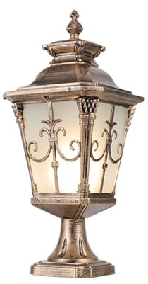European Solar Post Lamp, Waterproof Retro Garden Light, E27 Outdoor Column Lantern, Villa Gate Fixture, Decorative Landscape Lighting for Porch and Pathway (Bronze 52cm)