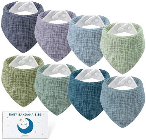 Unnivoll Bib Baby - Pañuelo triangular de muselina para niños y niñas, azul, verde y gris