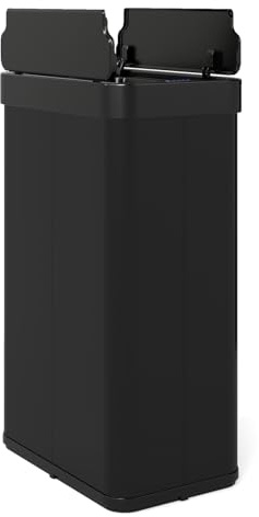GOPLUS Poubelle Cuisine 60 Litres en Acier Inoxydable Automatique, Noir | Poubelle Tri Selectif Étroite avec Capteur de Mouvement, Douvle Couvercle Abattant à Fermeture, pour Cuisine, Maison, Salon