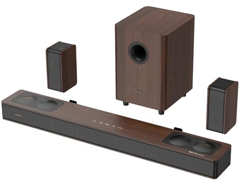 Hiwill-Audio Flagship 5.3.4 Surround Sound System with Dolby Atmos, Soundbar with 2 Wireless Surrounds, 28Hz BassCoupling Tech, 800W Home Theater Sound Bar for Smart TV w/eARC, BT 5.4, Color: Brown