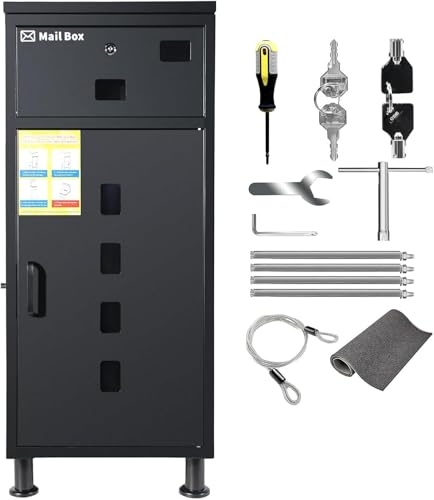 KJEKT Parcel Letter Box XXL Push-to-Lock-Mechanismus Sichere diebstahlsichere Basis Wind und Regen trotzen Verstellbarer Standfuß Boite à lettre et à colis 85x40x40cm Black/Grey