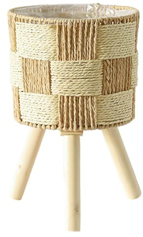 Estante para plantas, soporte para plantas de ratán, soporte de mimbre de 8, 3x7, 1x5, 9 pulgadas con membrana y patas impermeables, macetero de cesta tejida a mano para interior, exterior, mimbre