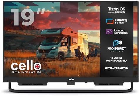 Cello CTRAV-19TZ Smart TV 19 12V para Autocaravana y Camping, Tizen OS de Samsung, Gaming Hub, Altavoces Pitch, Bluetooth, Triple Sintonizador