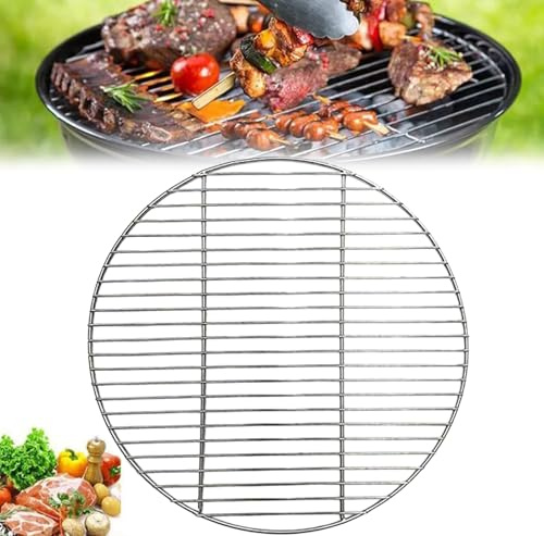 Griglia rotonda in acciaio inox da 33 cm, griglia per barbecue, distribuzione uniforme del calore, facile da pulire, perfetta per campeggio, giardino, barbecue all'aperto
