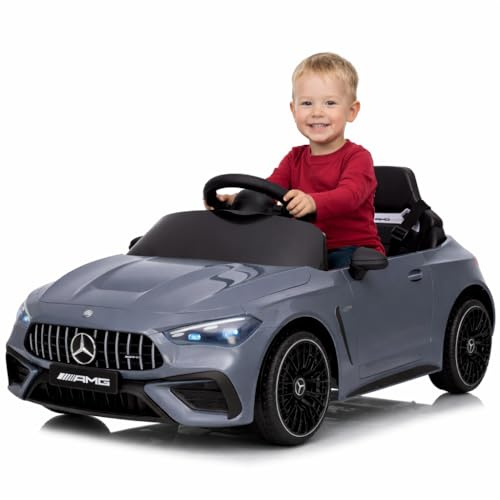 FINOOS - Mercedes CLE53 AMG - Macchina Elettrica per Bambini 12V - Telecomando - Veicolo Elettrico - Auto Elettrica per Bambino - 2+1 velocità - Clacson - LED - Musica (Grigio)