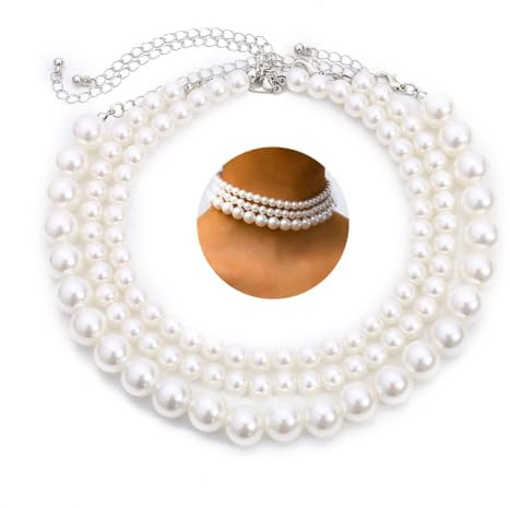 GUIZIYAO Multicouches Collier De Perles, 3 Rangées Collier Perle Femme, Rétro Choker Élégant, Pour Mariages, Bals Et Tenues Quotidiennes