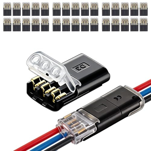 30 Pcs 3-Pin Low Voltage Wire Connectors for LED Strips | Quick connect clips with locking buckle, no-strip solderless splice design for DIY LED cable connections