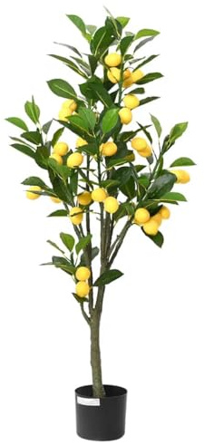 Ordellia Konstgjord citronträd 120 cm grönt med 136 blad och 38 citroner, PEVA-blad, PE-stam, vårdfri inomhusväxt för vardagsrum, kontor, terrass och fönsterbräda