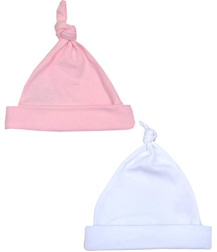BabyPrem Baby Frühchen Kleidung Packung mit 2 Mützen aus Baumwolle Jungen 32-38cm Rosa Weiß P1