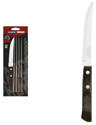 Tramontina Steakmesser Pizzamesser Set, 6-teilig, Wellenschliff, Rostfreier Edelstahl, Ergonomisch, FSC-Zertifizierter Holzgriff, Spülmaschinenfest, Scharf, Langlebig