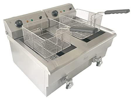 Commercial Deep Fat Fryer 13L Twin Tank, Double Fryer Fish Chip Shop | 13L twin tank, 6kW power, 2 baskets, drain taps, fry different foods simultaneously, ideal for fish & chip shops, restaurants