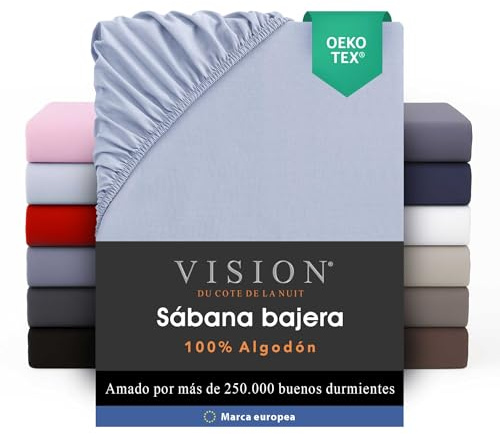 VISION Lenzuolo con angoli - 100% cotone - Letto matrimoniale (180 x 200 cm) - Angoli elasticizzati - Adatto a materassi fino a 30 cm - Oeko-Tex - Lavabile in lavatrice - Colore: grigio perla