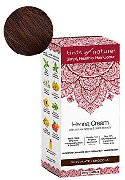 Tints of Nature Chocolate Semi-Permanent Henna Cream Hair Colour, Schokoladenbraune Semi-permanente Henna-Creme Haarfarbe, ammoniakfrei und zu 95% natürlich, 70 ml