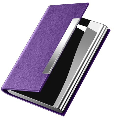 Padike Business Card Holder, Business Card Case Professional PU Leather & Stainless Steel Multi Card Case,Business Card Holder Wallet Credit Card ID Case/Holder for Men & Women. (Purple)