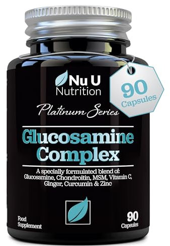Glucosamine and Chondroitin High Strength Complex - 90 Glucosamine Sulphate Capsules - with Turmeric, MSM, Vitamin C, Zinc & Ginger - Joint Care Supplements for Men & Women - Nu U Nutrition