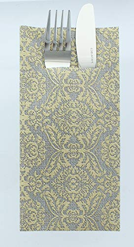 Mank Besteckservietten aus Airlaid 40 cm x 40 cm 1/8 Falz | mit Besteckschlitz für Gastronomie und Feiern | 75 Stück | Kiyan (Gold-Schwarz)