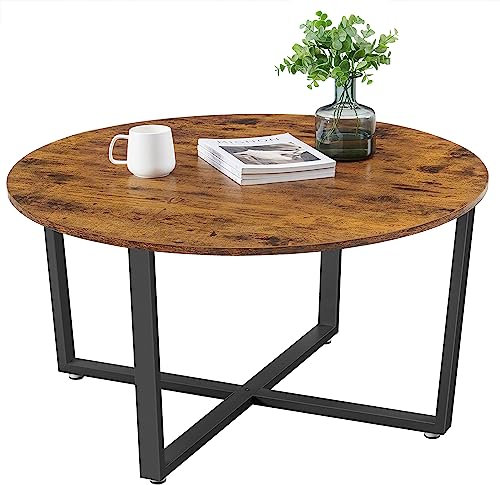VASAGLE Runder Couchtisch, Wohnzimmertisch, Industriestil, Stahlrahmen, einfache Montage, für Wohnzimmer, Schlafzimmer, rustikales Braun und Schwarz LCT88X