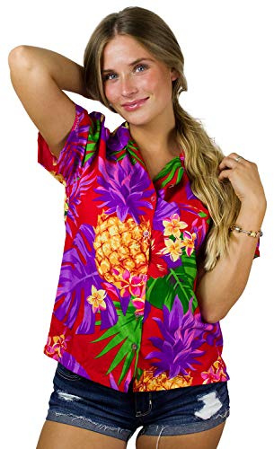 King Kameha Funky-Hawaii-Bluse-Hemd Damen Kurzarm Front-Tasche Stylish Ananas Obst Tropisch