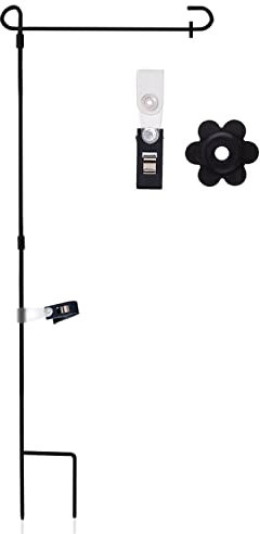 Anley Soporte de Bandera de jardín de Hierro Forjado - Versión Mejorada Soporte de asta de Bandera de jardín Reforzado - Resistente a la Intemperie y fácil Montaje y Revestimiento Mate Negro