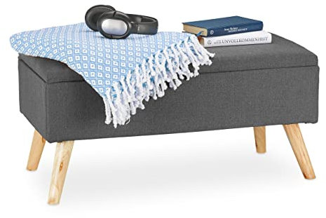 Relaxdays Sitzbank mit Stauraum, gepolstert, Holzbeine, Truhenbank Stoffbezug, H x B x T: 39,5 x 79,5 x 39,5 cm, grau