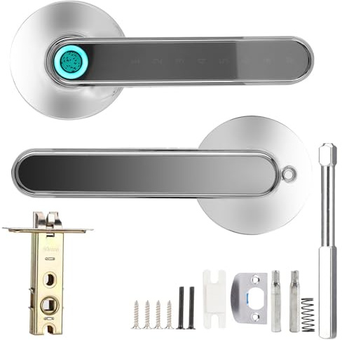 Serratura per porta d'ingresso senza chiave Serratura biometrica intelligente per impronte digitali Maniglia per porta digitale Serratura a leva per Home Office Sblocco password APP Bluetooth(Cromo)