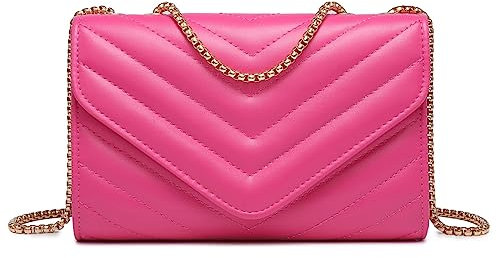 Dasein Petit sac à bandoulière matelassé élégant pour femme avec chaîne et bandoulière, fuchsia, Medium