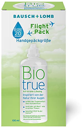 Bausch + Lomb Biotrue All-in-One Kontaktlinsenreiniger und Aufbewahrungslösung für weiche Kontaktlinsen Reise-Set, Flight Pack, 100 ml