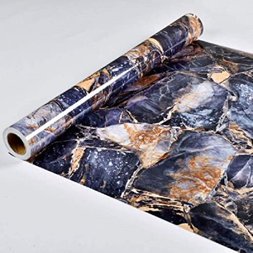Agoon Vinyl Wrap Marble Effect Sticky Back Plastic Roll Dark Blue Self Adhesive Wallpaper 30cm×2m Furniture Stickers Waterproof Peel and Stick Vinyl Film Kitchen Countertop Wall Door Decorative