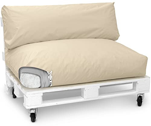 Spatium Jumbo XXL Palettenkissen Set abnehmbar Bezug wasserdicht gesteppt Palettenpolster Palettenauflage Palettensofa (Beige, 2er Set)