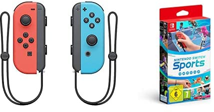 Nintendo Joy-Con 2er-Set Neon-Rot/Neon-Blau + Nintendo Switch Sports (inkl. Beingurt) - [Nintendo Switch]