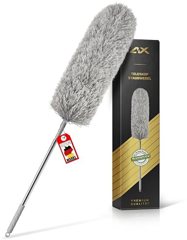 ALX Plumero lavable, microfibra, plumero telescópico extensible hasta 260 cm, limpieza elegante para un hogar impecable (gris)