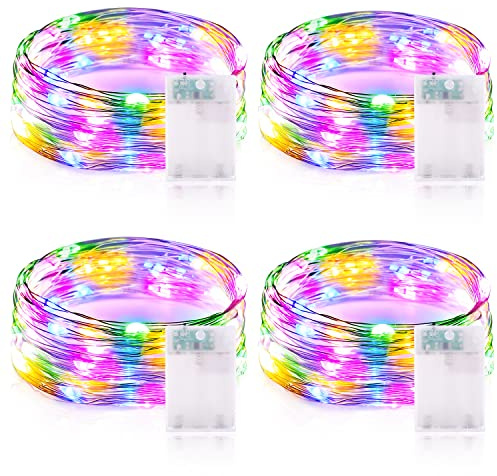 Lichterkette Batterie Timer, LED Lichterkette Bunt Batterie 3 meter 30er LED DIY Kleine Innen Lichterketten Wasserdicht Lichter für Halloween Weihnachten Garten Innen Deko (4 Stück, Bunt)