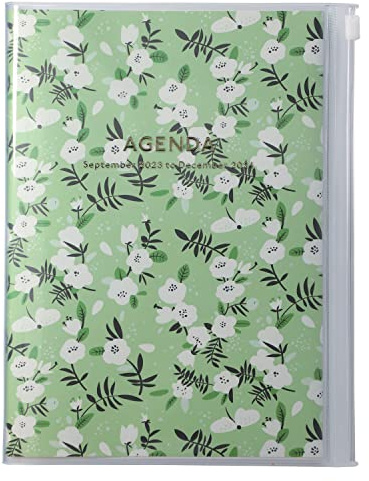 MARK'S 2023/2024 Taschenkalender A5 vertikal, Flower Pattern, Green: Von September 2023 bis Dezember 2024