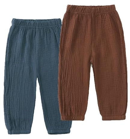 JUIYNIZT Baby Barn Bomullsbyxor Sommarbyxor Myggskydd Tjocka Långa Byxor Pojkar Flickor Lusa Lanternbyxor 2-pack, D, 104-110
