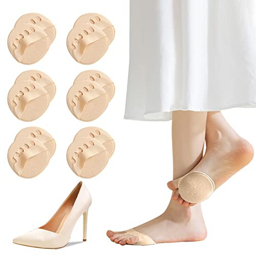 6 Paar Füßlinge Zehensocken damen Toe Socks Invisible Baumwolle Zehenkappe Vorfußpolster Schwarz Beige High Heel Kissen Schuheinlagen 36-39 39-42