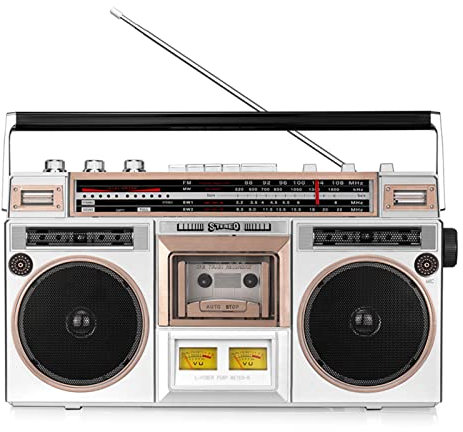 Registratore radiofonico Vintage, Lettore di Cassette CD Boombox Stile Anni '80, con Radio AM/FM e potenziamento dei Bassi, Scheda TF/Disco U/Bluetooth, modalità di trascrizione Multiple,