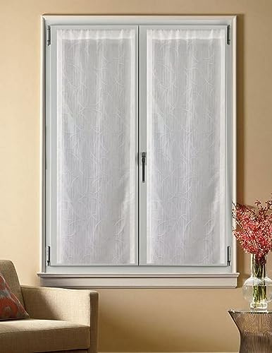 CATTANI TESSUTI Coppia tendine a pannello ricamate, tende a vetro per finestra e porta - tessuto coprente privacy - larghezza cm 45/65/90 lunghezza personalizzata - bianco 45x240 cm