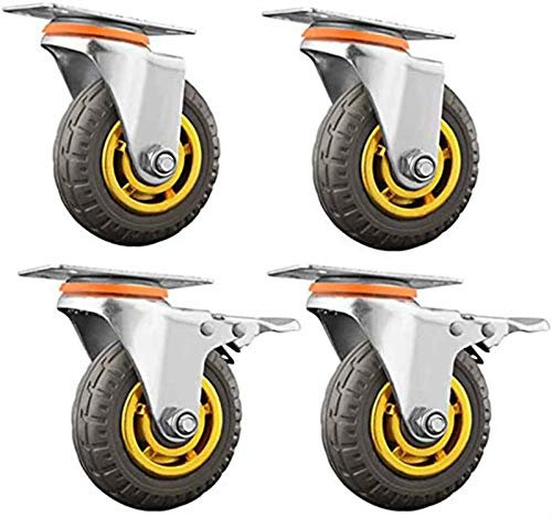 4 robuste, geräuschlose Gummi-Lenkrollen, 3 Zoll, 400 kg, Universal-Drehgelenk, staubdicht, industrielle Transportrollen, Möbelrollen mit Bremse für Trolley, Tisch, Stuhl, 4 Packungen (Größe