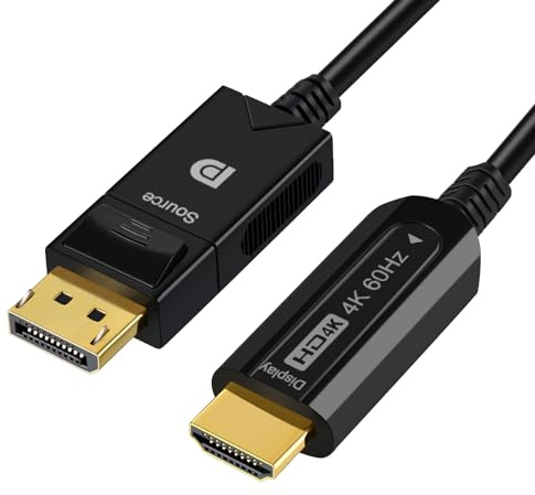 ConnBull DisplayPort zu HDMI Aktivkabel 15m, Unidirektionale DP zu HDMI Glasfaserkabel Unterstützung 4K@60Hz/ 1080@120Hz 18Gbps, HDR10, HDCP2.2 für Computer, Monitor, Gaming Grafikkarte usw